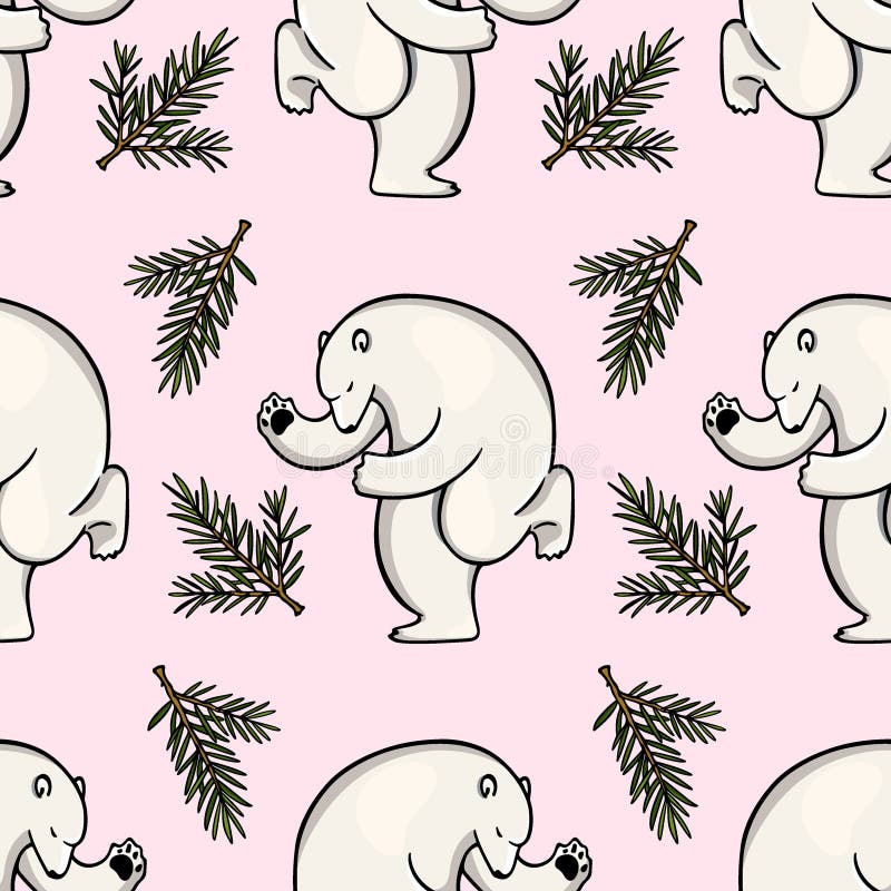 Hand drawn dancing polar bears pattern royalty free illustration