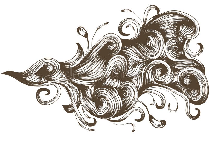 Hand drawn detailed flowing swirl element