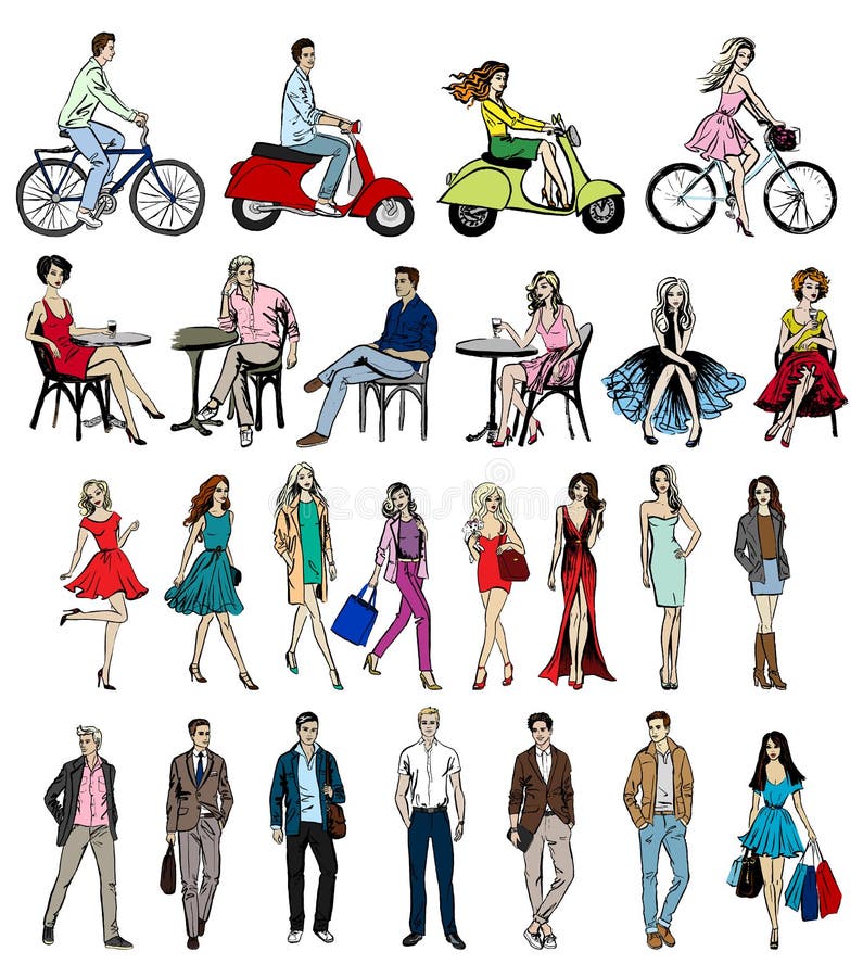 Hand-drawn different people stock illustration
