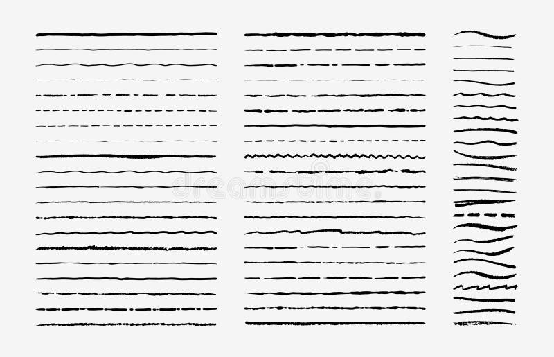 Hand drawn doodle brush lines. Vintage hand drawn underline border elements, pencil sketch stroke decoration. Vector pen royalty free illustration