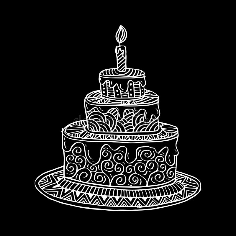 Hand drawn doodle cake. stock illustration. Illustration of cafeteria -  123090037