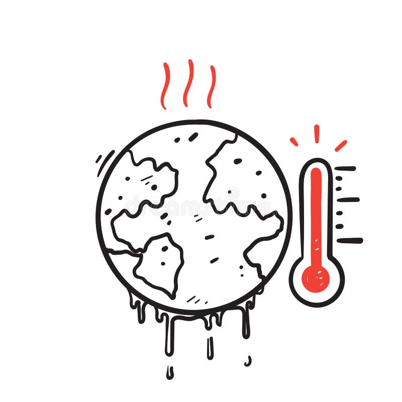 Hand drawn doodle earth melting symbol for global warming icon illustration vector stock illustration
