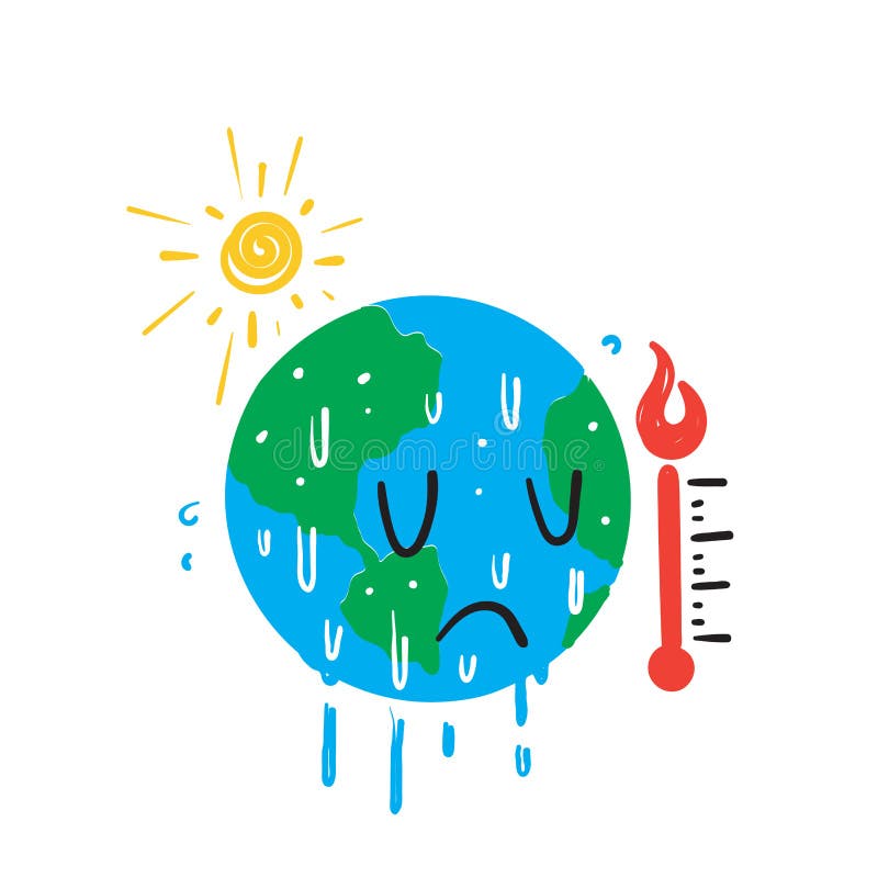 Hand drawn doodle earth melting symbol for global warming icon illustration vector royalty free illustration