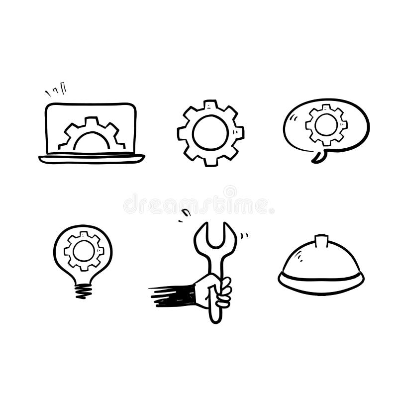 Hand drawn doodle Engineering and Manufacturing line icons line art. Civil engineering line art vectors