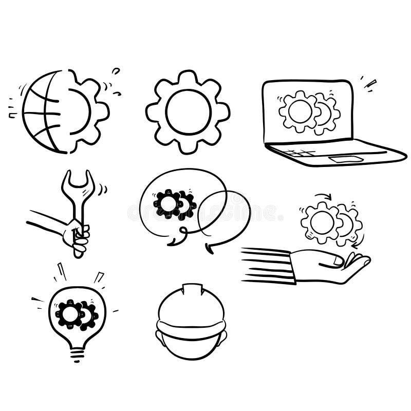 Hand drawn doodle Engineering and Manufacturing line icons line art. Civil engineering line art vectors