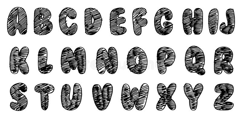 Hand Drawn Doodle Font. Set of Sketch Alphabet. Hand Drawn Typography