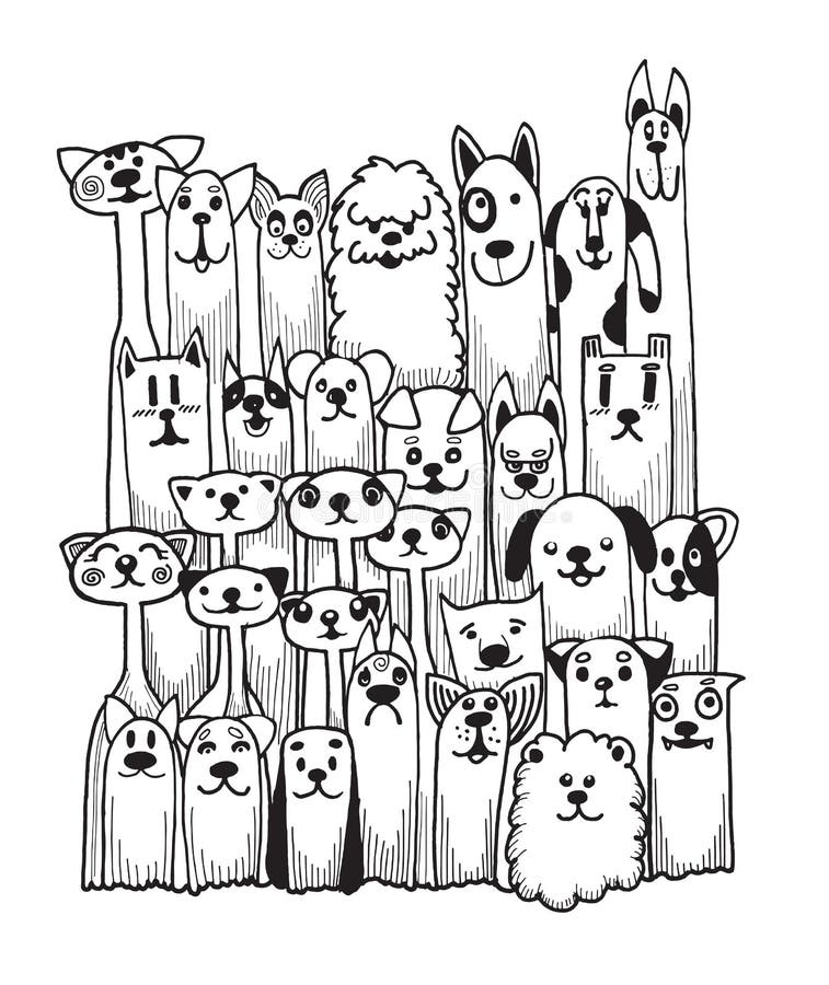 Hand drawn doodle Funny Dogs Set vector illustration Hand drawn doodle Funny Dogs Set vector illustration