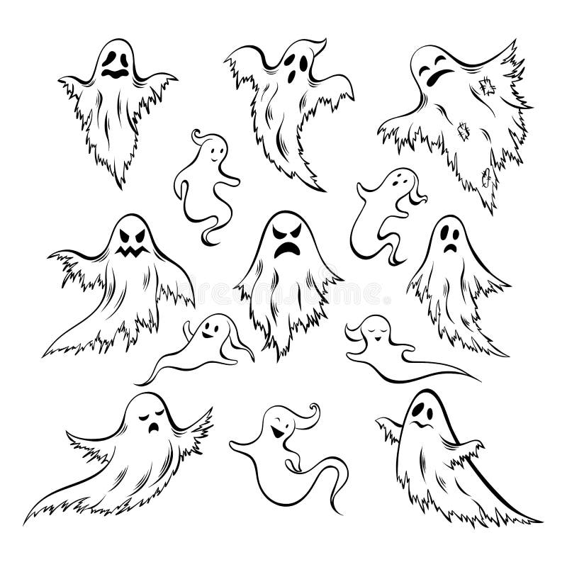 Hand Drawn Doodle Ghost Set Stock Vector Illustration Of Creature