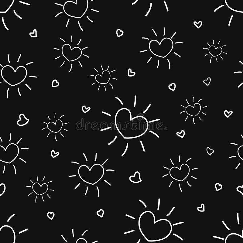 Hand drawn doodle heart seamless pattern stock illustration