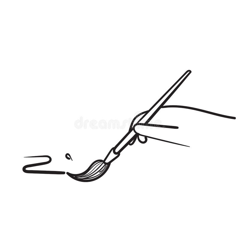 Hand Drawn Doodle Hand Holding a Brush Drawing Illustration Stock Vector Illustration of