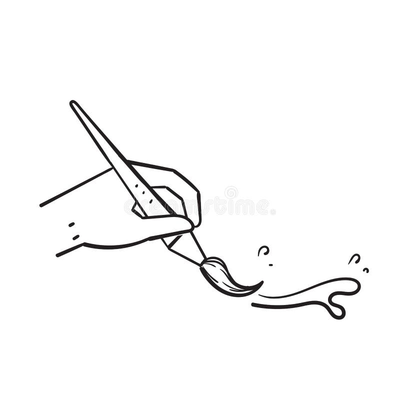 Hand Drawn Doodle Hand Holding Paint Brush Illustration Vector Isolated