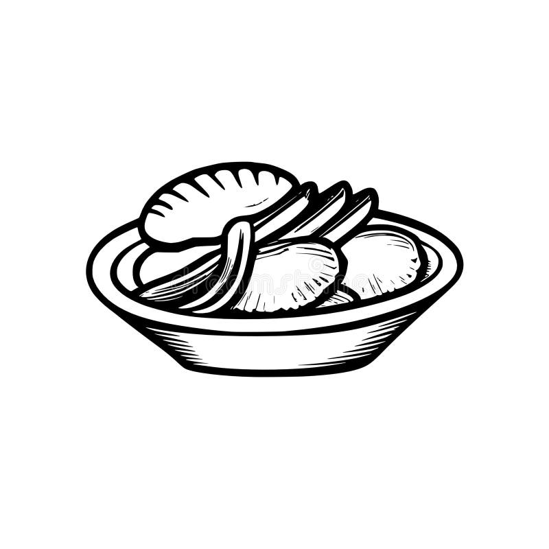 Hand drawn doodle illustration of a bowl of chicken stock illustration