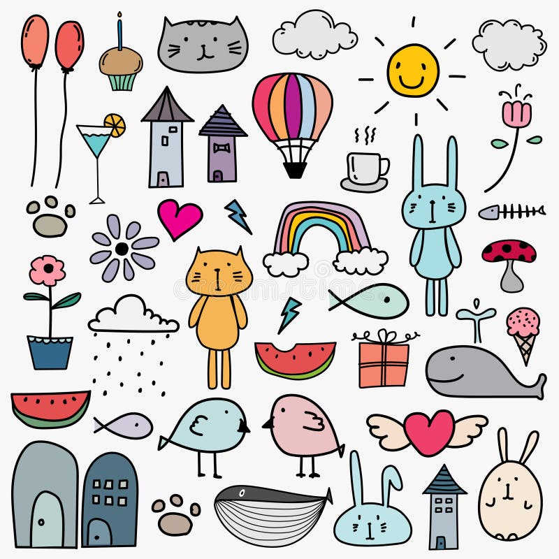 Doodle Cute Kids Vector Illustration Hand Drawn Set Cute Doodles Stock  Vector by ©9george 582429812