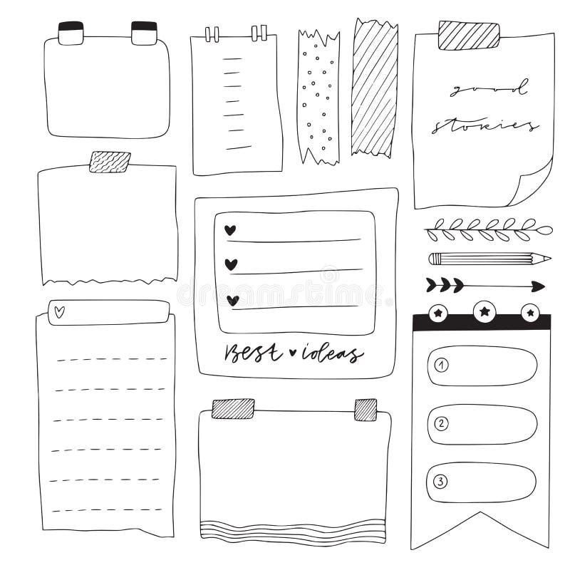 Hand-drawn Doodle Notepaper. Blank Note Book Sheets Stock Vector ...