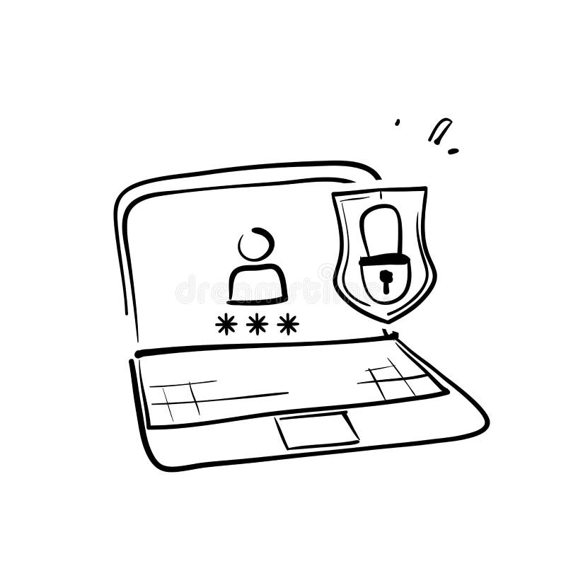 Hand Drawn Doodle Online Cyber Protection Icon Illustration Vector