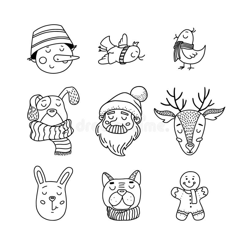 Hand drawn, doodle set of Christmas characters royalty free illustration Hand drawn, doodle set of Christmas characters royalty free illustration