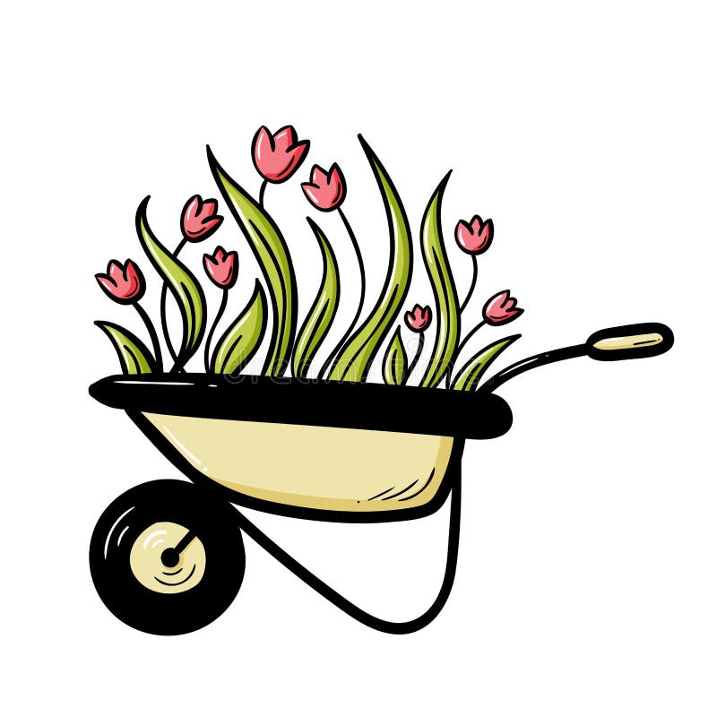 Tulips and Gardening Tools, Vector Illustration Stock Vector ...