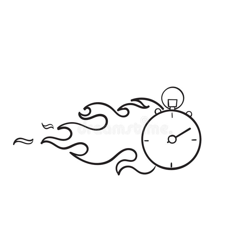 Accelerated clock, speed blur, crazy hands, line art, draw