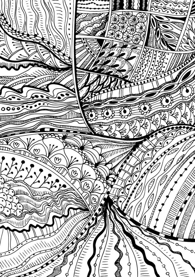 Hand drawn doodle zentangle background. Black and white vector antistress coloring page. Meditation sketch stock illustration Hand drawn doodle zentangle background. Black and white vector antistress coloring page. Meditation sketch stock illustration