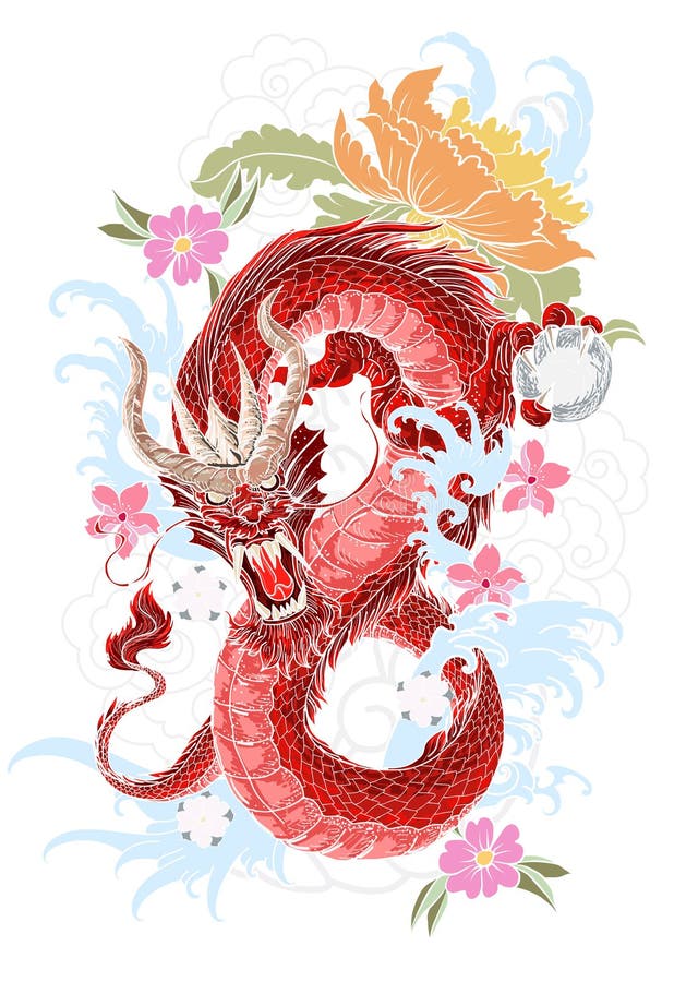 Hand drawn dragon tattoo ,coloring book japanese style