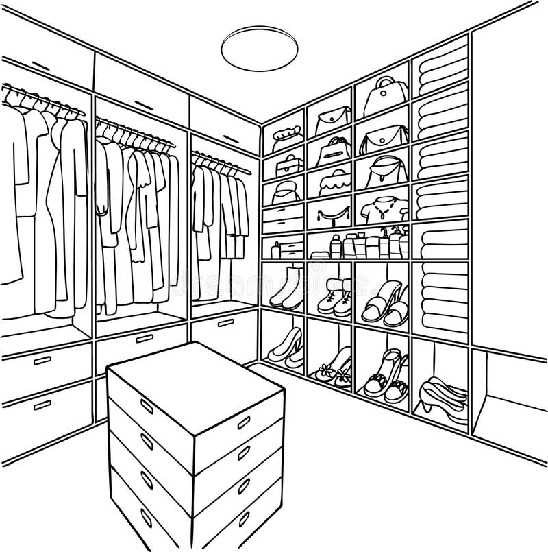 Hand Drawn Dressing Room for Illustration and Coloring Book Page. Stock ...