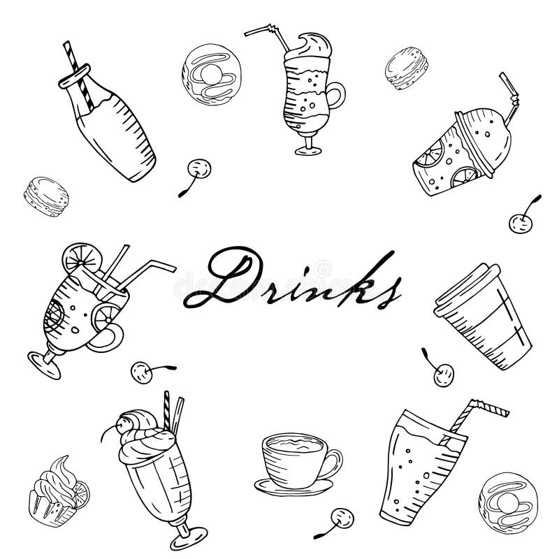 Hand drawn drinks elements stock illustration