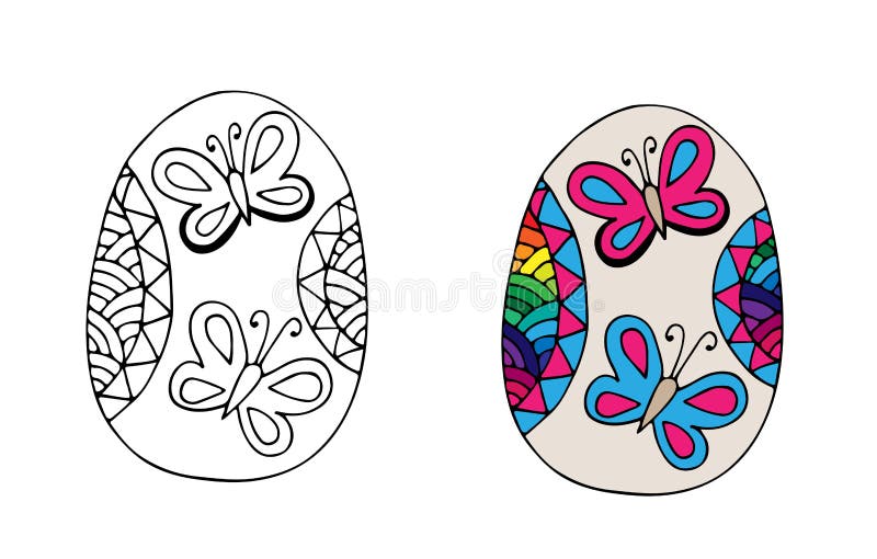 Easter Egg With Butterfly For Coloring Book Or Page Stock Vector