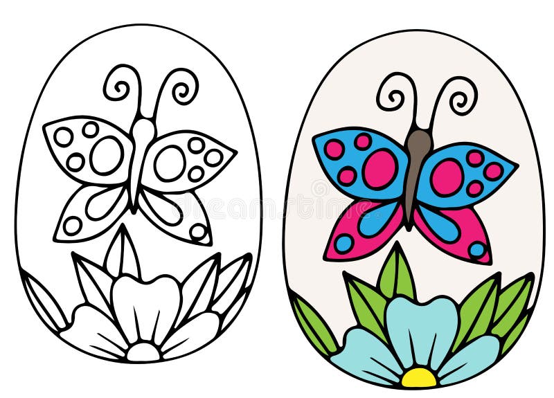 Download Easter Egg With Butterfly For Coloring Book Or Page Stock ...