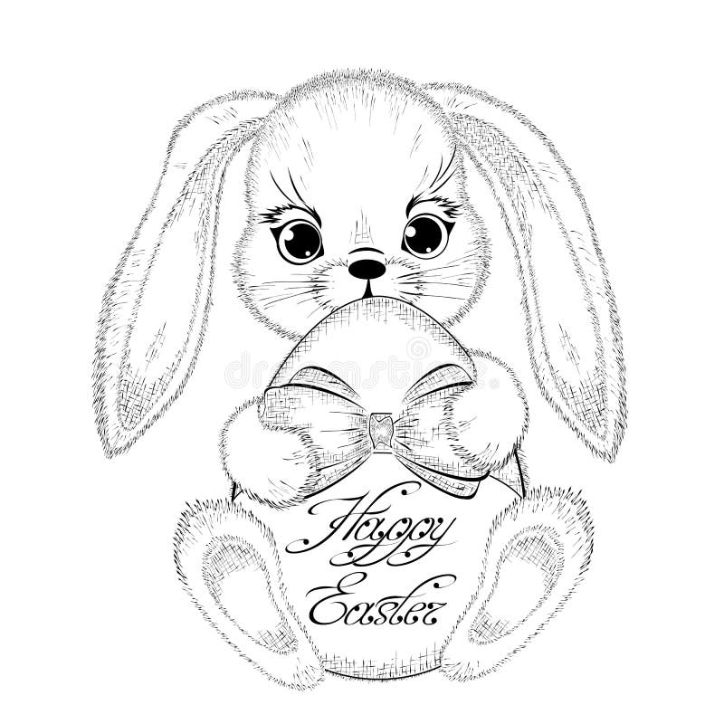 Easter Bunny Line Drawing : Hand drawn easter rabbit with paschal egg stock vector