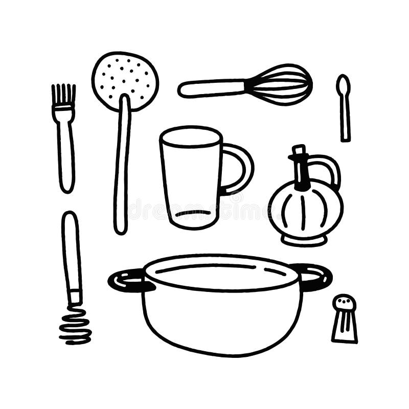 Hand Drawn Elements Set of Kitchen Utensils for Making Bread Stock