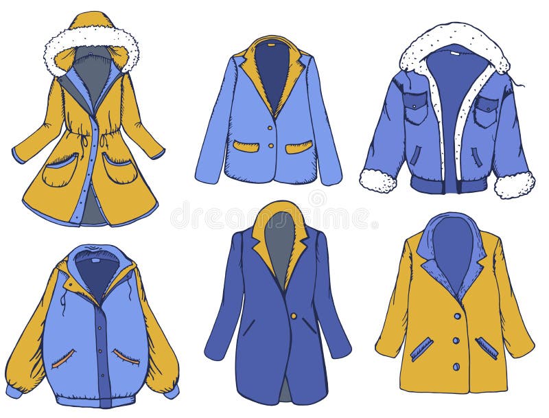Hand Drawn Elements Set with Outerwear: Color Coat, Jacket, Blazer ...
