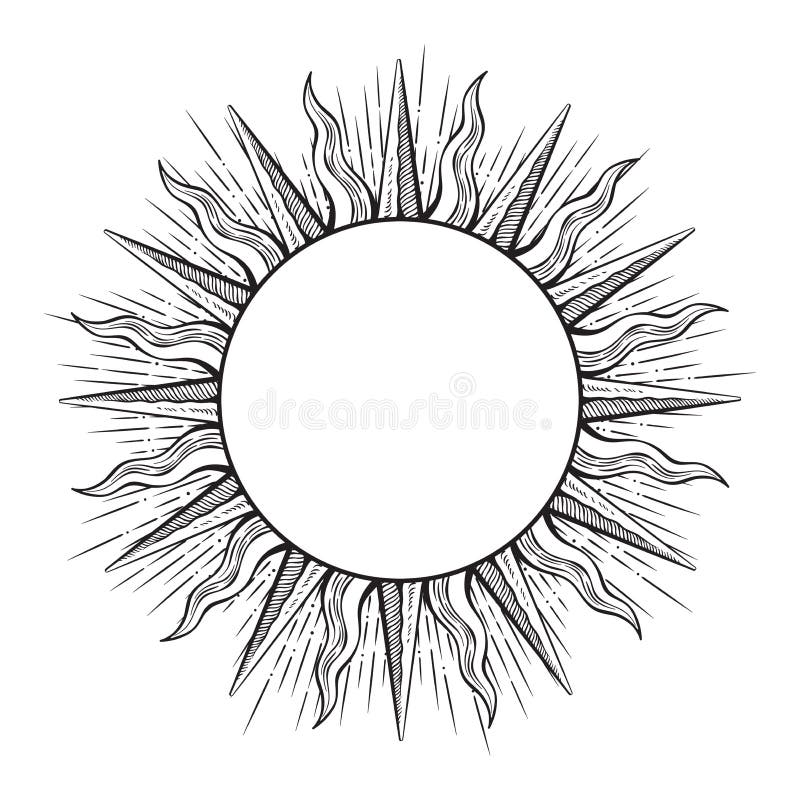 Dipinto mano acquaforte stile telaio Viso da il sole raggi vettore illustrazioni.