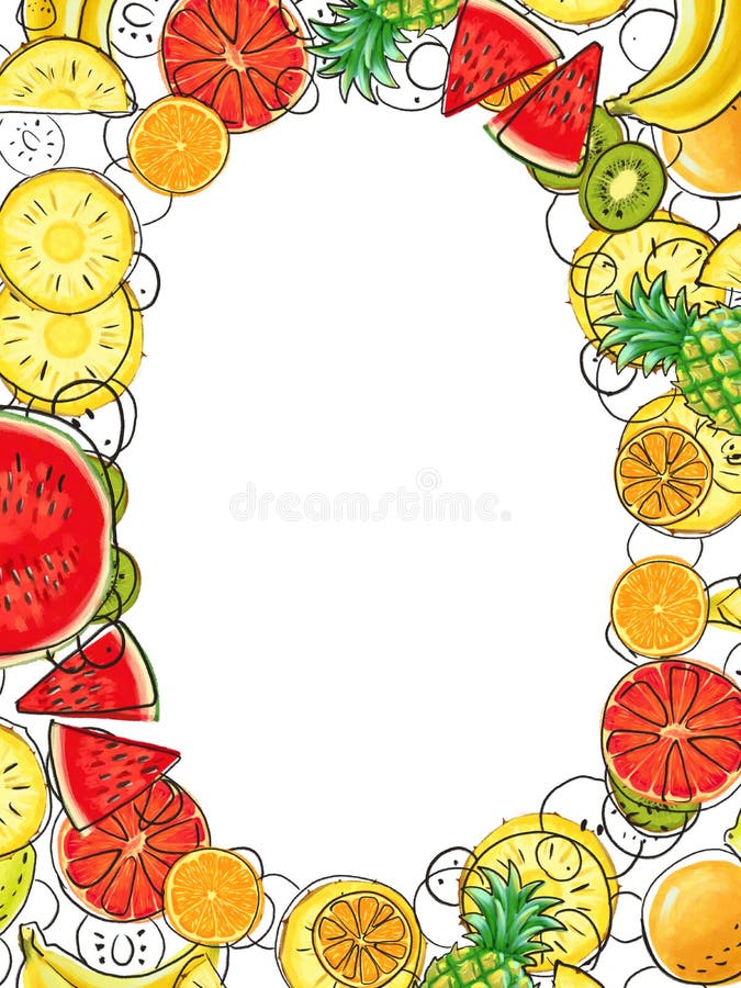 Hand drawn Exotic Fruit frame isolated on white background