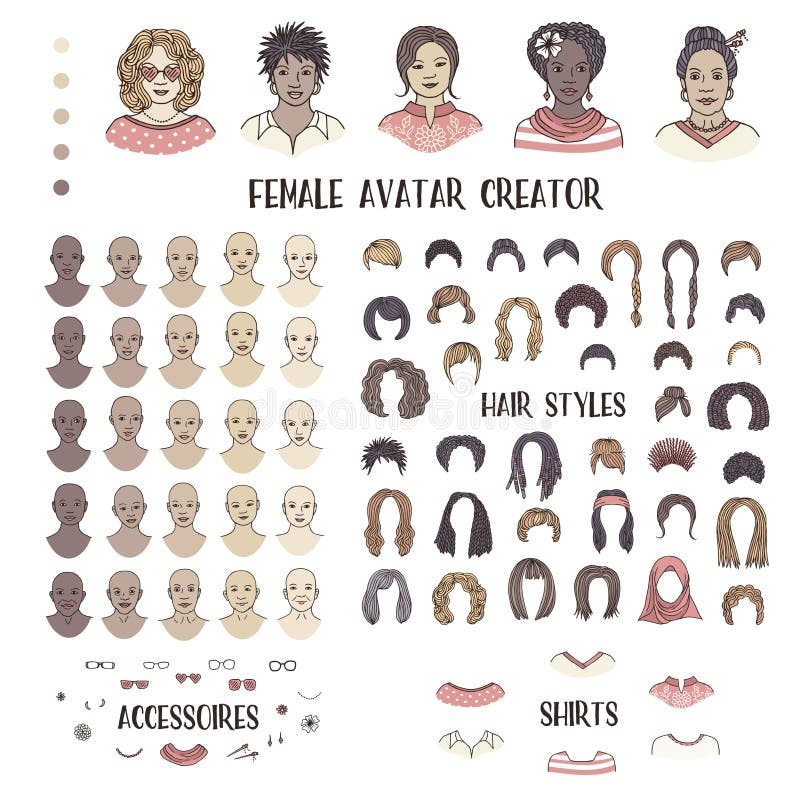 Female Avatar Creator in Colour Stock Vector - Illustration of ...