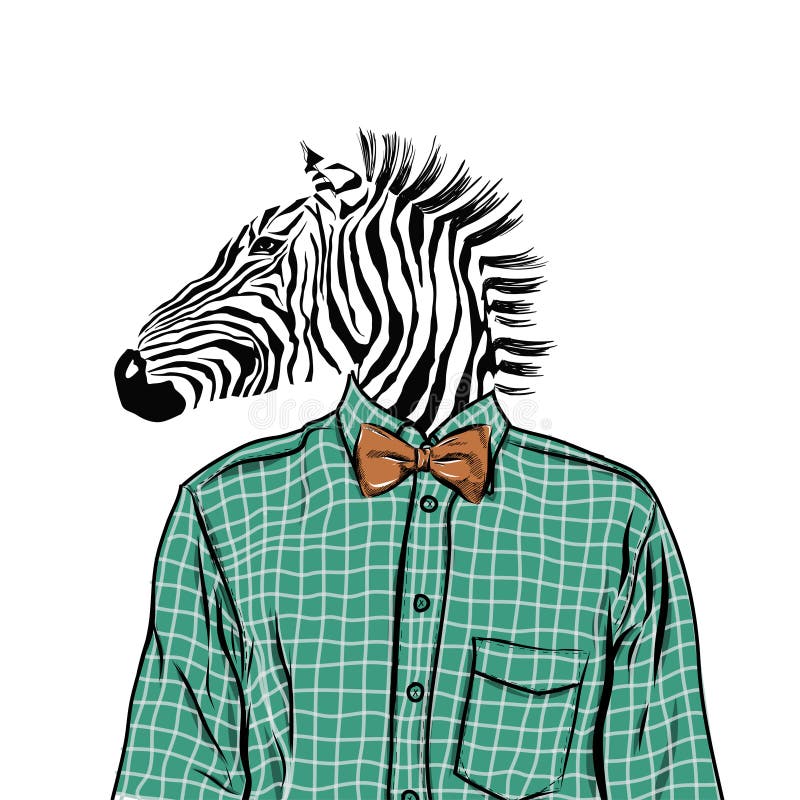 Hand Drawn Fashion Illustration of dressed up zebra, in colors. Vector