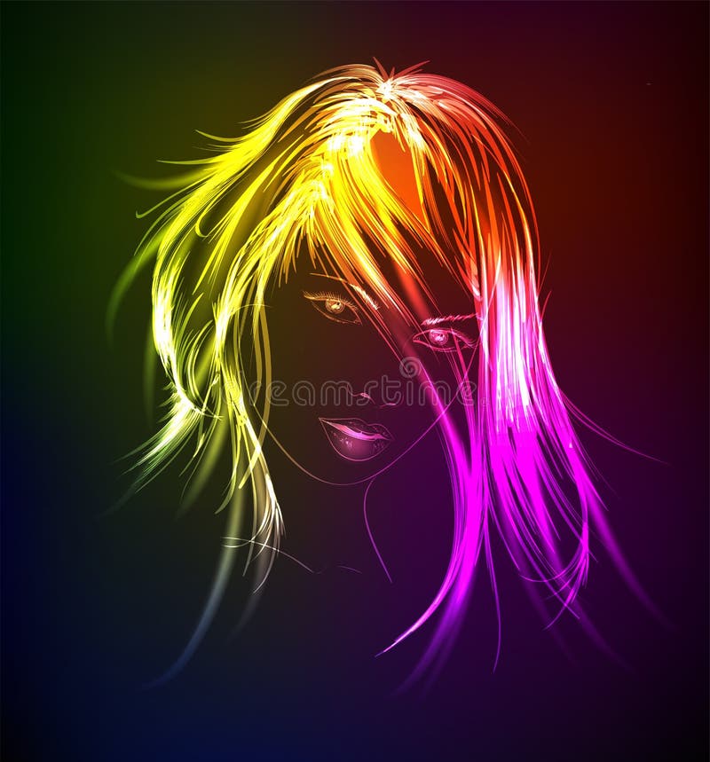 Hand-drawn fashion model from a neon. A light girl`s face