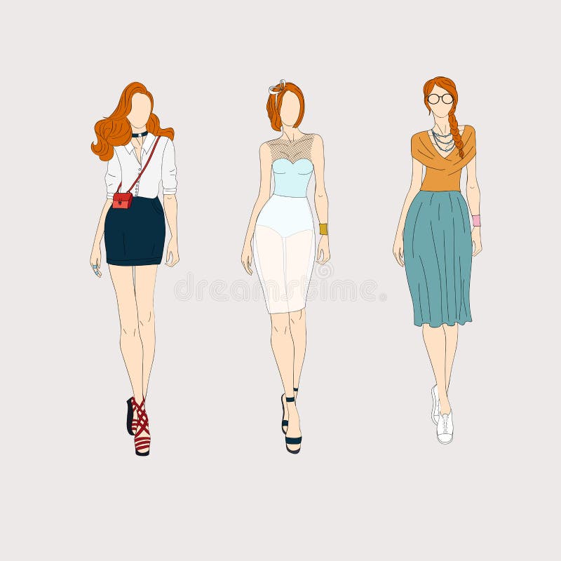 Hand drawn fashion models stock vector Illustration of feminine