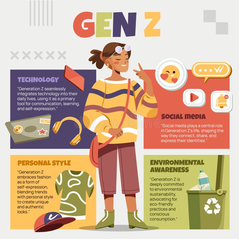 Hand Drawn Flat Composition for Generation Z Infographics royalty free illustration