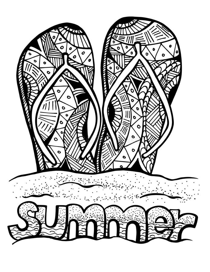 Hand Drawn Flip Flops for Coloring Book Stock Vector - Illustration of ...