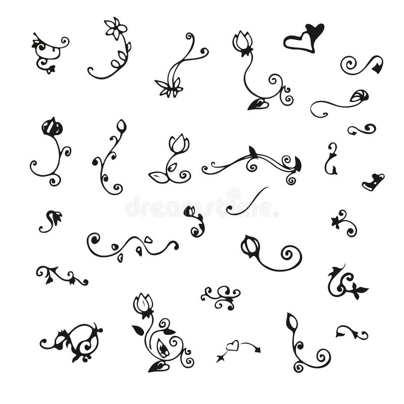 Hand drawn decorative elements for design, for postcards and invitations in floral style. Flowers, patterns, borders, corners, frames. Hand drawn decorative elements for design, for postcards and invitations in floral style. Flowers, patterns, borders, corners, frames.