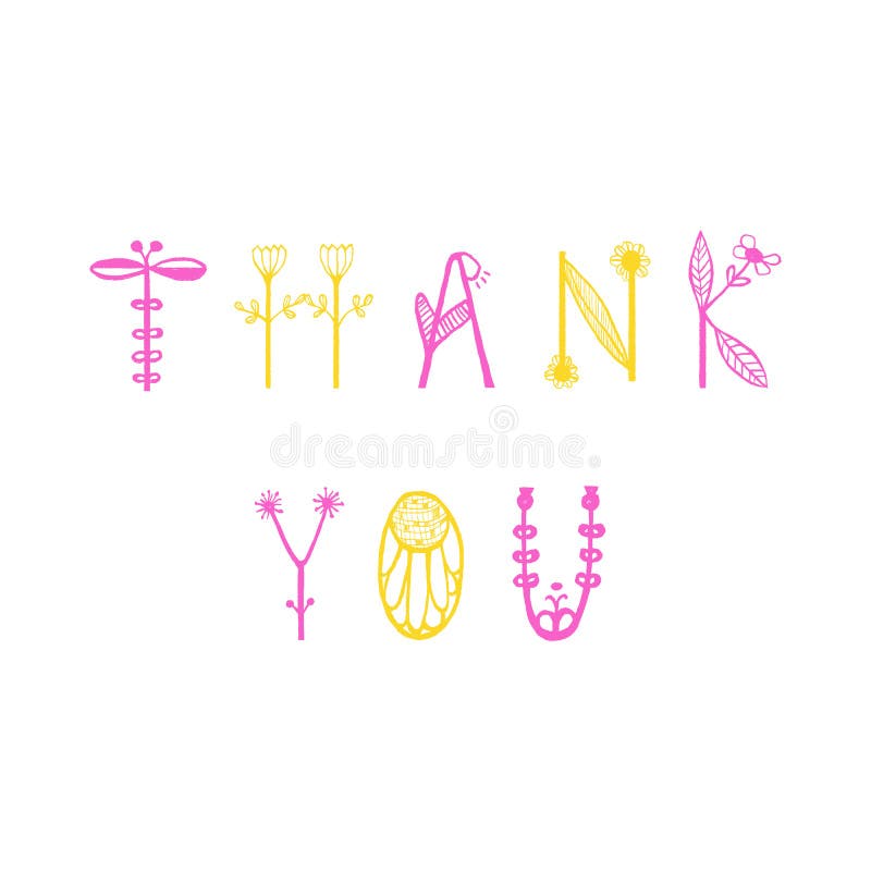 Hand Drawn floral lettering with words Thank you. Unique typographic element for postcard, greeting card or thank you card. stock illustration Hand Drawn floral lettering with words Thank you. Unique typographic element for postcard, greeting card or thank you card. stock illustration