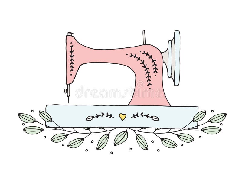 Hand Drawn Floral Sewing Machine Vector Stock Vector - Illustration of ...