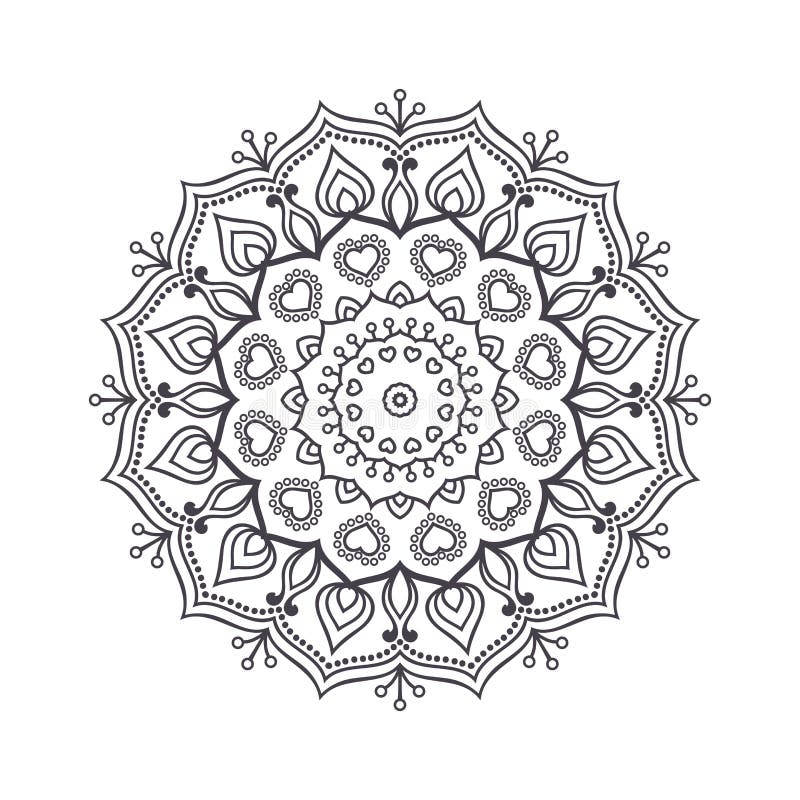 Hand Drawn Flower Mandala For Coloring Book Black And 