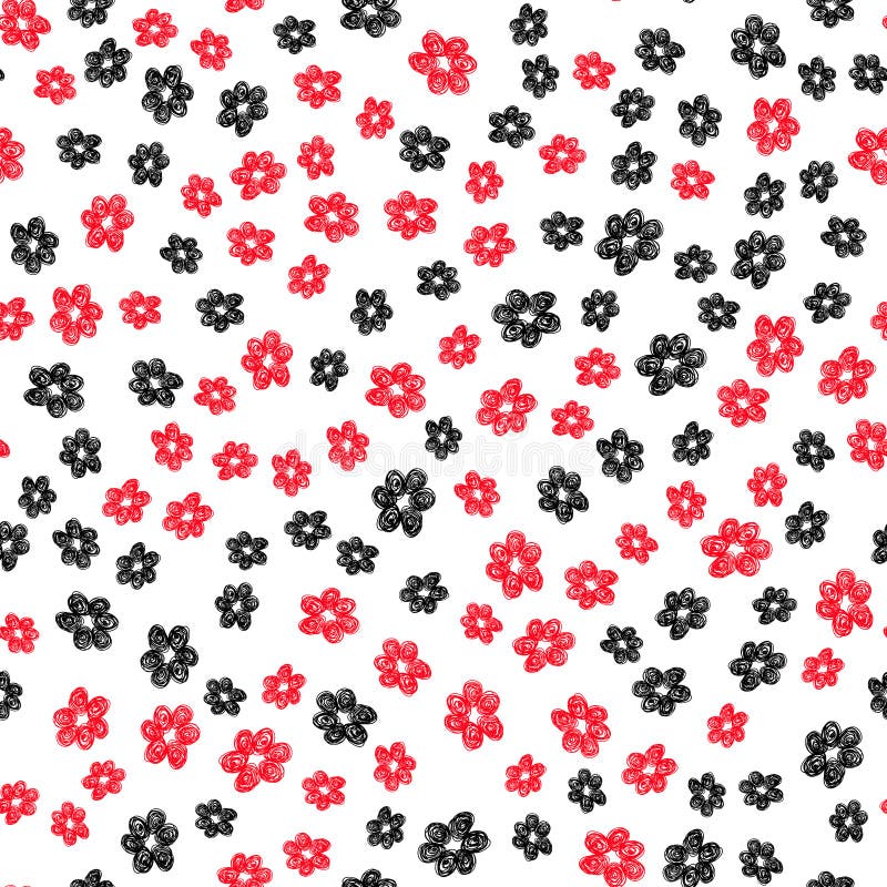 Hand Drawn Flower Pattern Red Black White