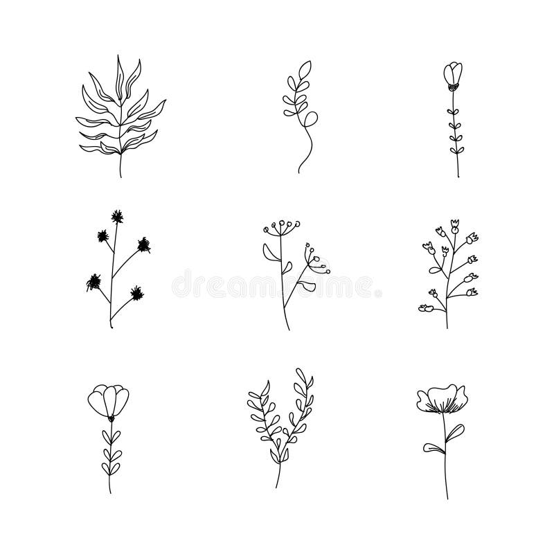 Hand drawn flowers doodle design collection isolated royalty free illustration