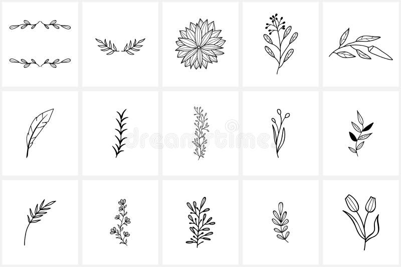 Hand Drawn Flowers Logo Elements and Icons Stock Vector ...