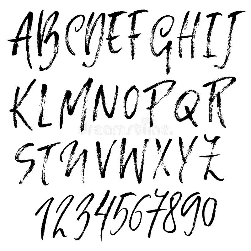 Hand drawn font made by dry brush strokes. Grunge style alphabet. Handwritten font. Vector illustration. stock illustration