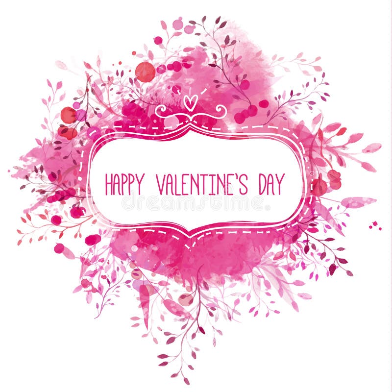 Marco feliz Día de San Valentín sobre el rosa acuarela textura decorado a fumigación de pintar.