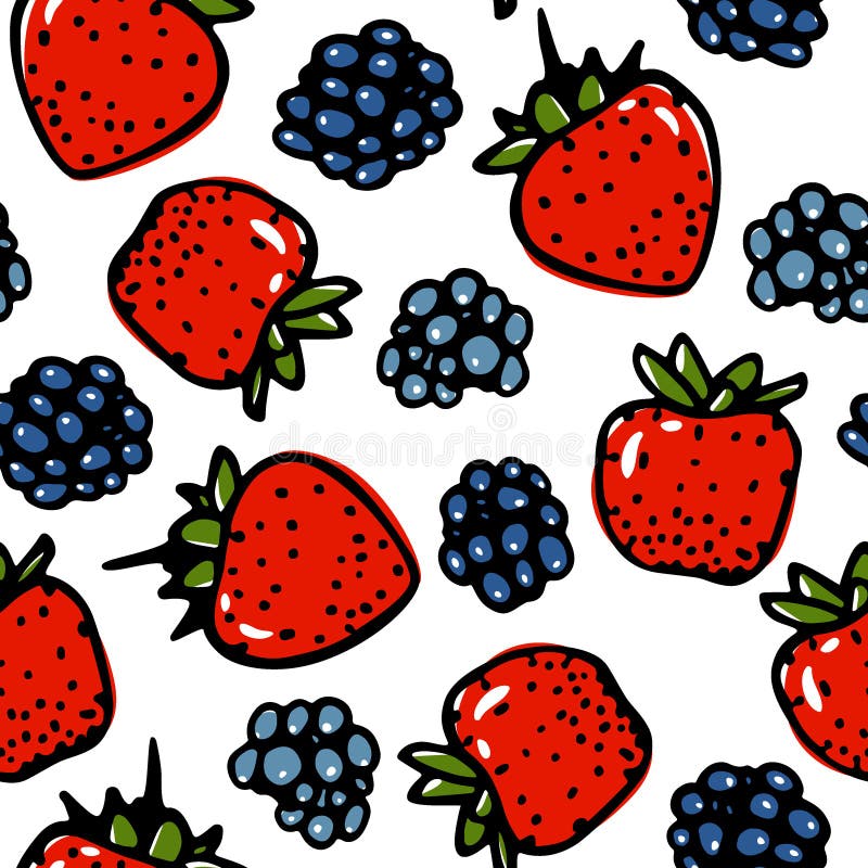 Hand drawn wildberries pattern stock illustration