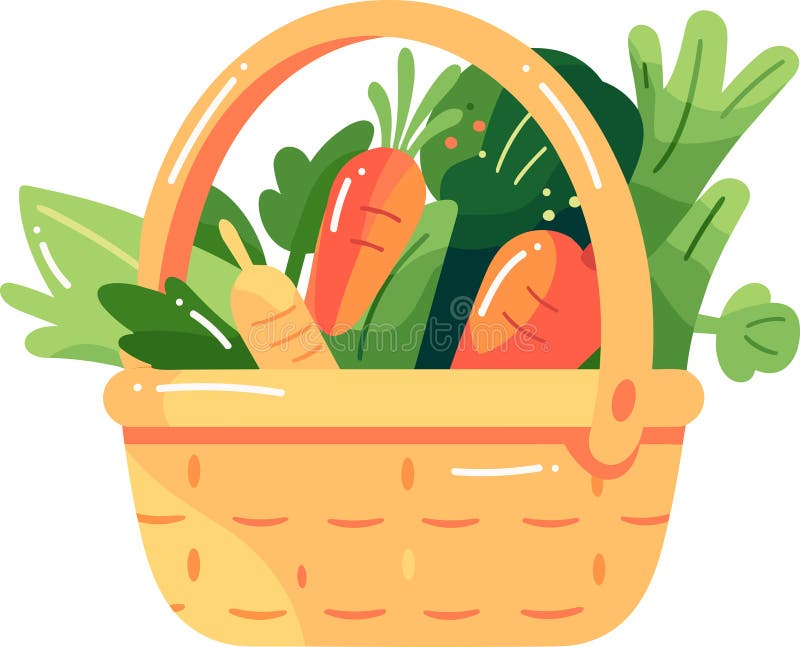Hand Drawn fruit and vegetable basket in flat style royalty free illustration